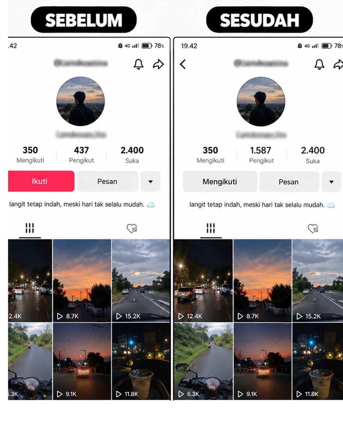 Tangkapan layar akun TikTok setelah pesanan followers masuk (2)
