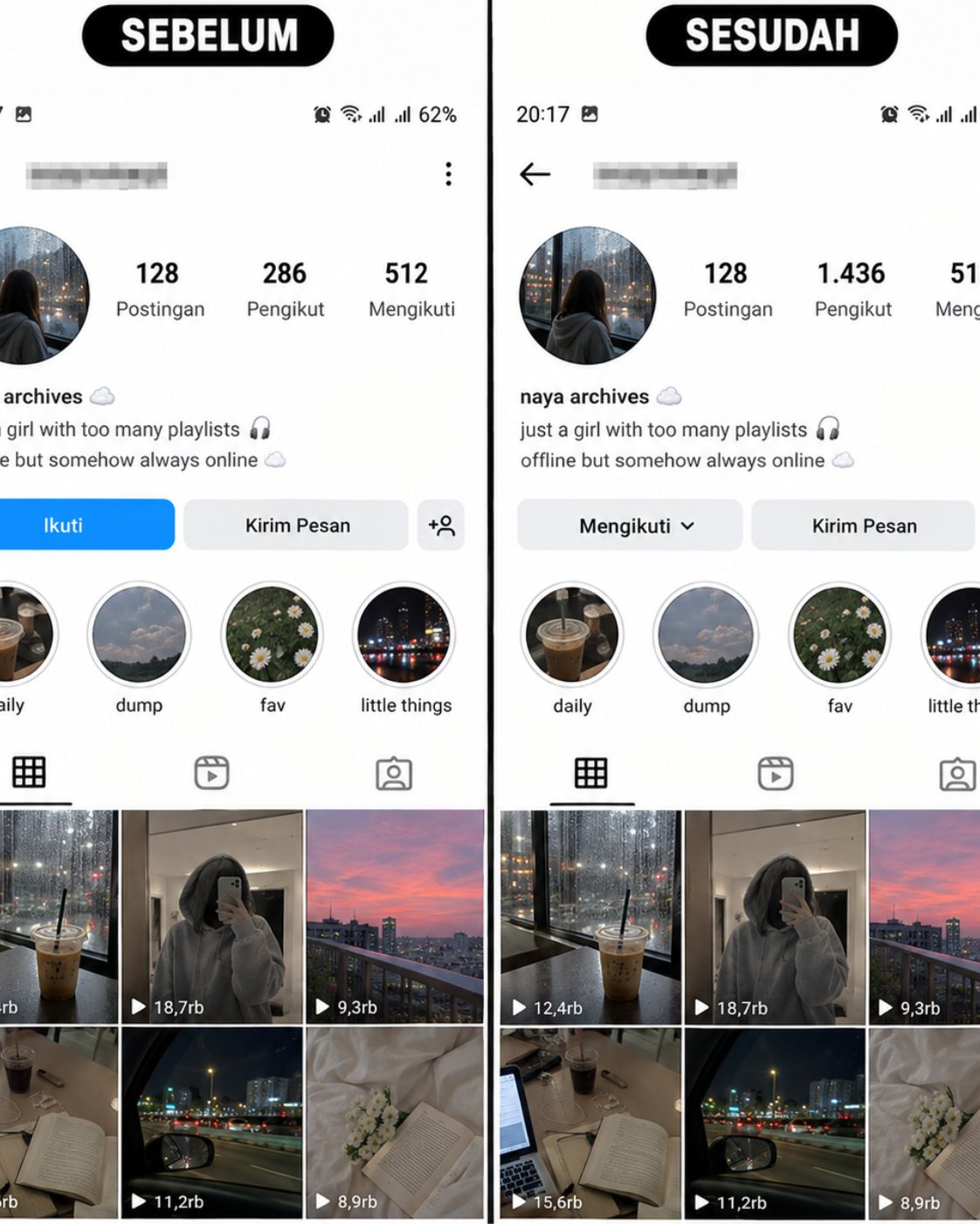 Tangkapan layar akun Instagram setelah pesanan followers masuk (1)